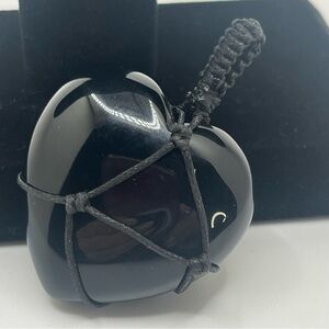 Black Glass Heart Pendant for a Necklace. Gothic statement peice.